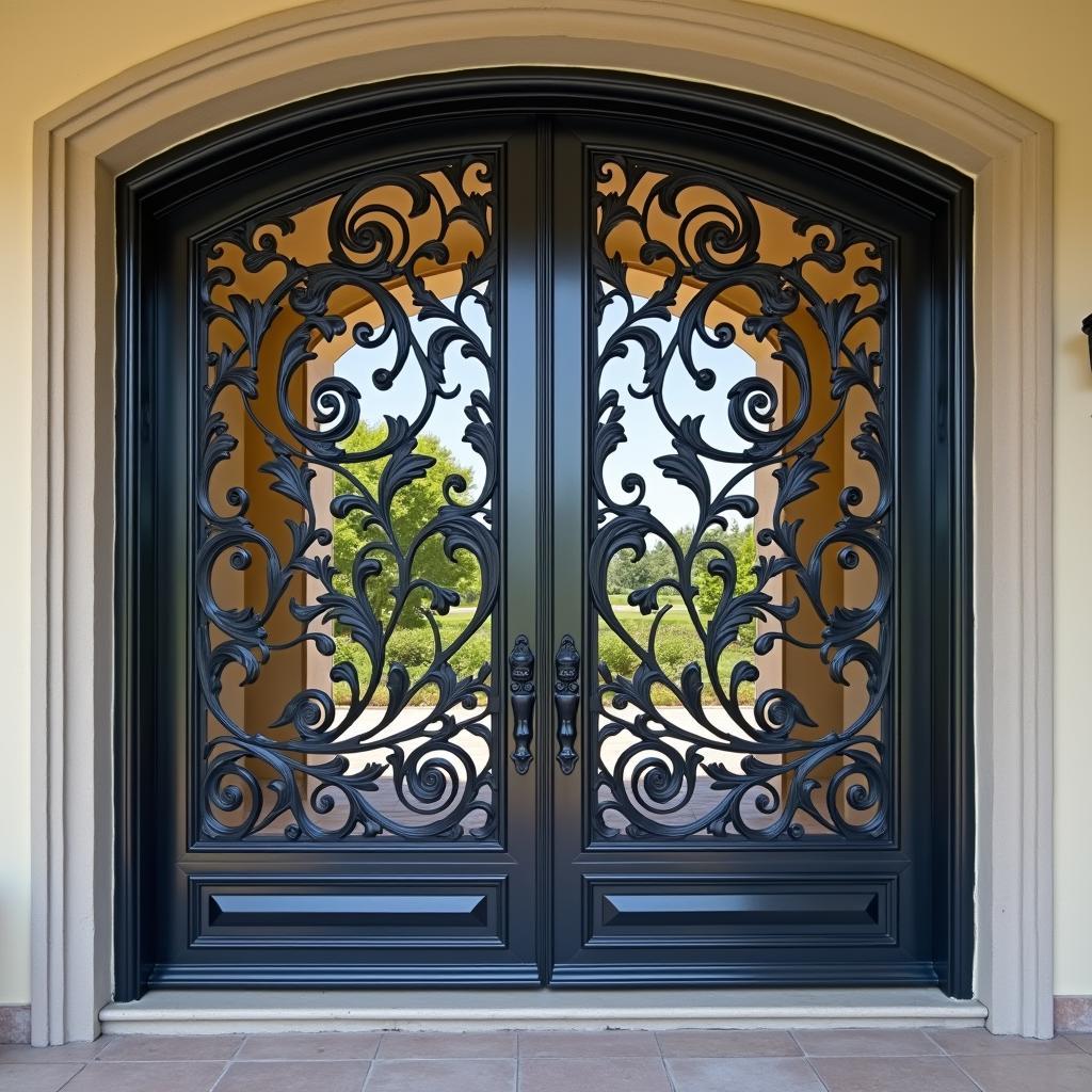 Mẫu cửa lùa kim loại CNC hoa văn cổ điển sang trọng cho biệt thự